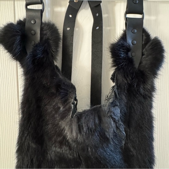 Artist made Real Leather & Rabbit Halter Top - Picture 4 of 6